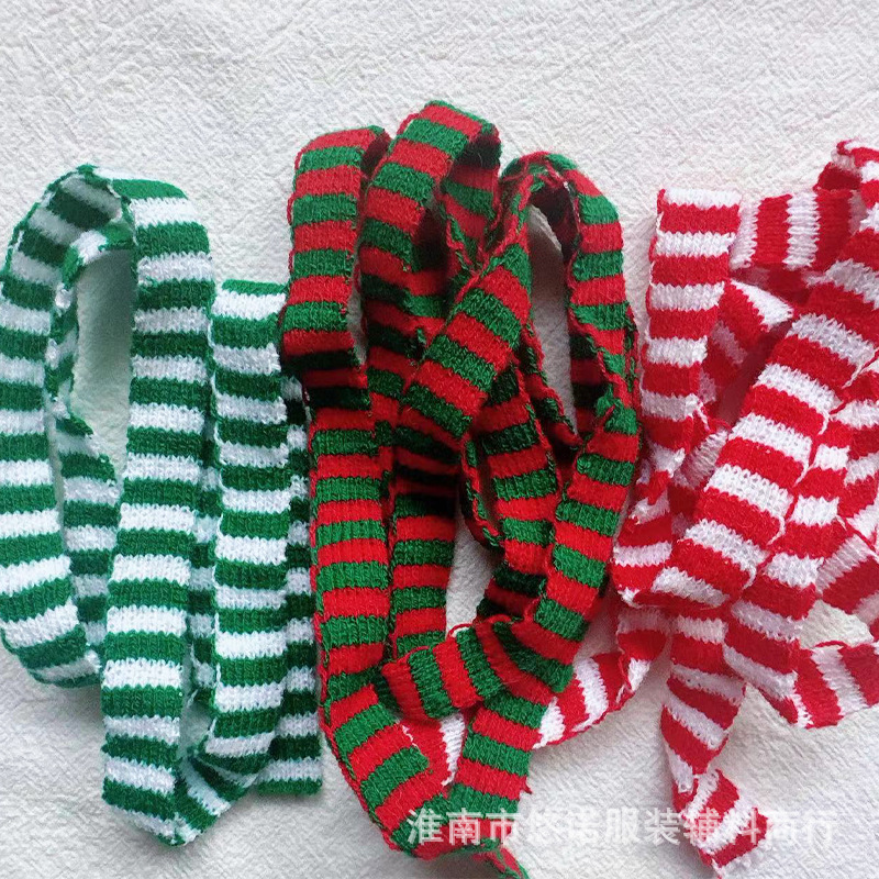现货迷你小围巾 机器针织圣诞彩条蝴蝶结 DIY饰品公仔玩具装饰品