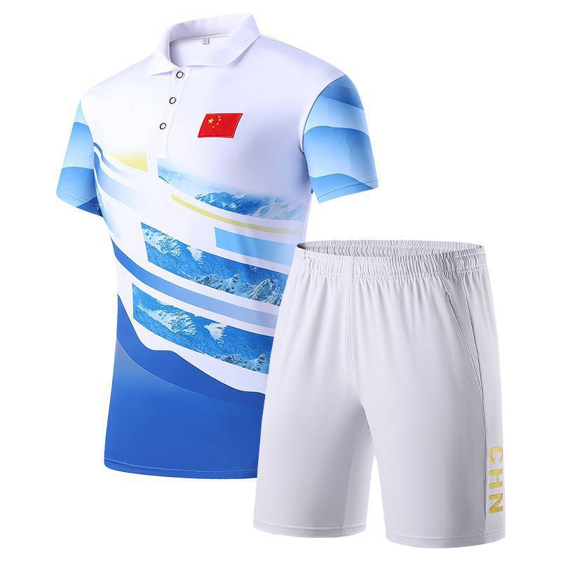 7703 여성용 반팔 슈트 컬러풀 블루와 화이트