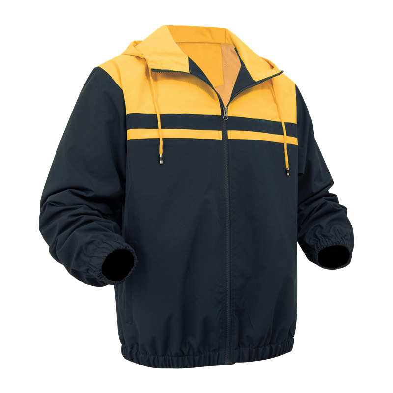 Hombre al aire libre chaqueta con capuchón a prueba de viento casual suelta color de collar vertical impermeable abrigo de vestir para hombres