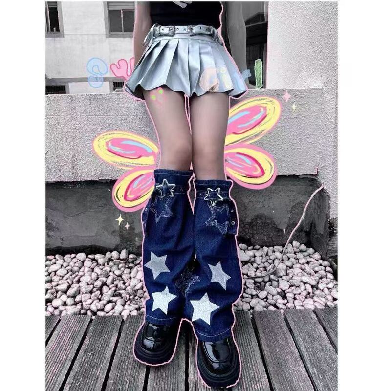Y2K Subculture Sexy Star Scar Leg Covers Cos Denim Star Wide Leg Socks Punk Niche Mid-Tube Jk Women's Socks