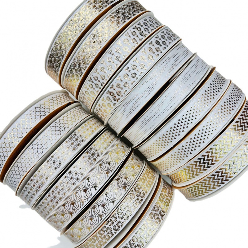 Bar brazo DIY cinta termoestable estampado poliéster cinta de regalo caja de regalo decoración 1.5cm de ancho estampado blanco