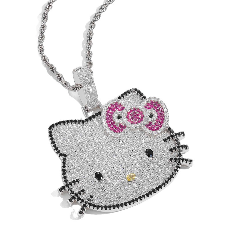 Nuevo gato colgante pequeño animal lindo hombres y mujeres Rosa ZIRCON sólido personalidad hip hop collar de una pieza entrega