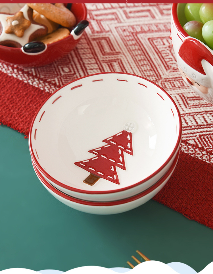 Christmas Nordic stitching Santa Claus ceramic bowl rice bowl creative relief small bowl noodle bowl soup bowl Western salad bowl tableware_voghion.com
