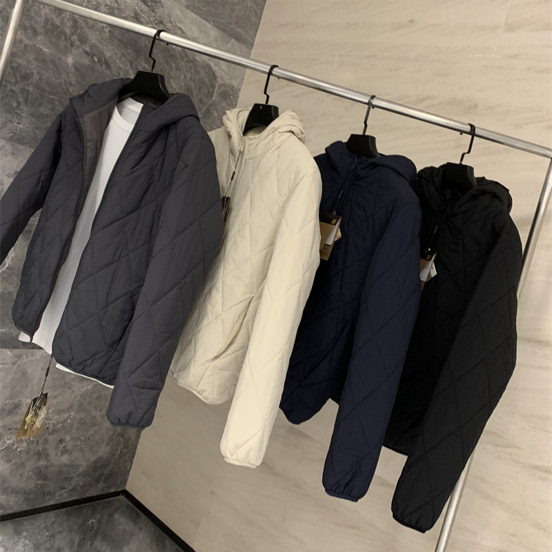 牛货!线下599!can丝混纺秋冬男女菱形格夹棉保暖休闲连帽棉服外套