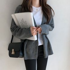 网红慵懒风外套女毛衣女开衫潮学院风秋冬新款韩版宽松v领针织衫