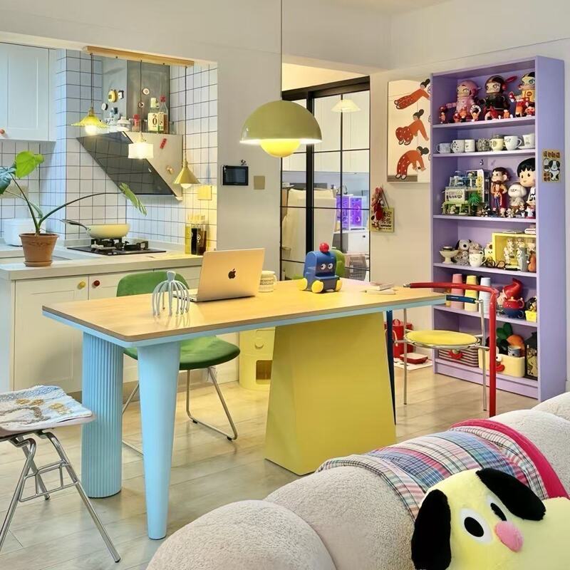 Dopamine Dining Table, Colorful Solid Wood, New Model, Modern Minimalist Rectangular Dining Table, Integrated High-Aesthetic Dining Table