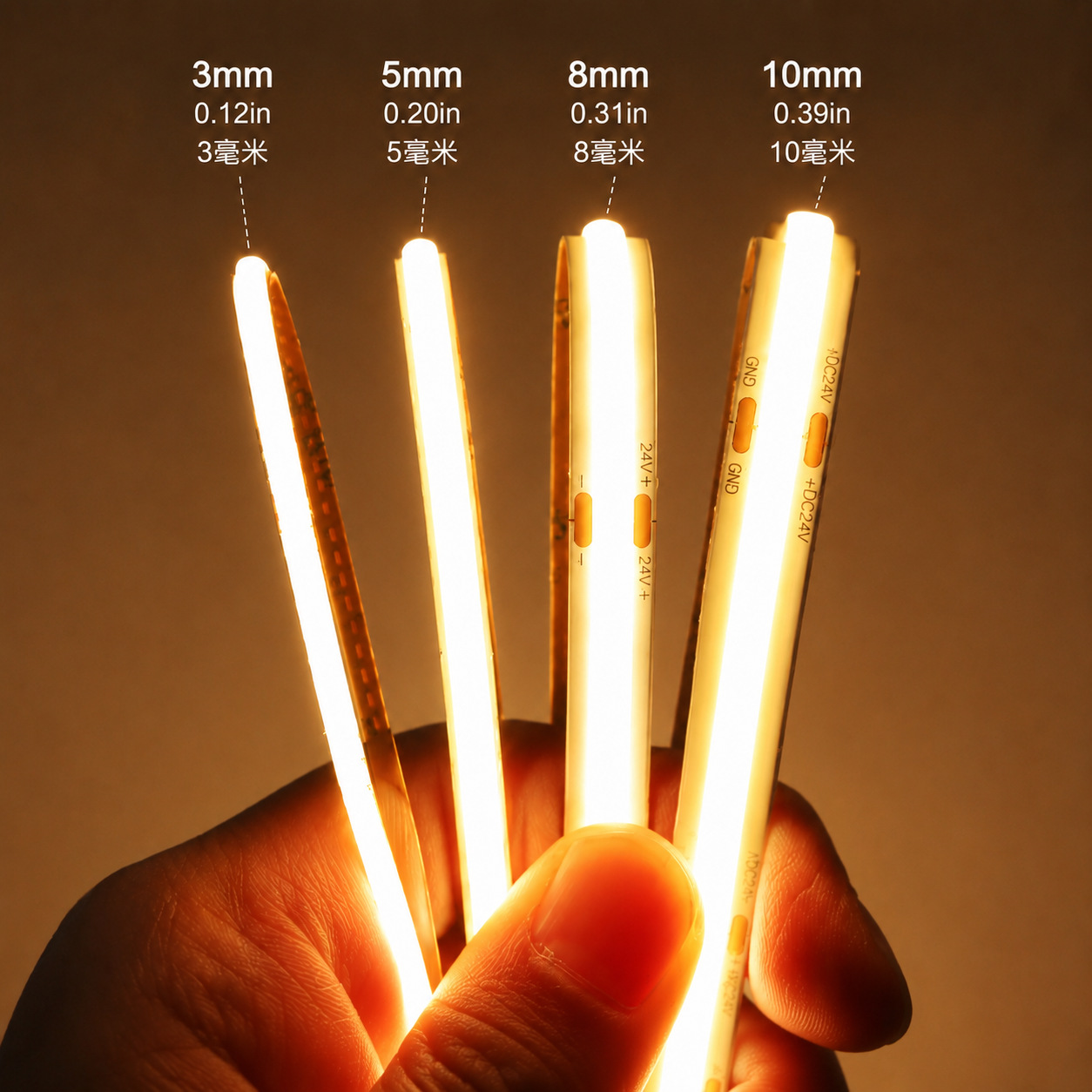 Tira de Luz LED COB Flexible 3mm/5mm/8mm 12V/24V, Autoadhesiva para Armarios e Interior image 3