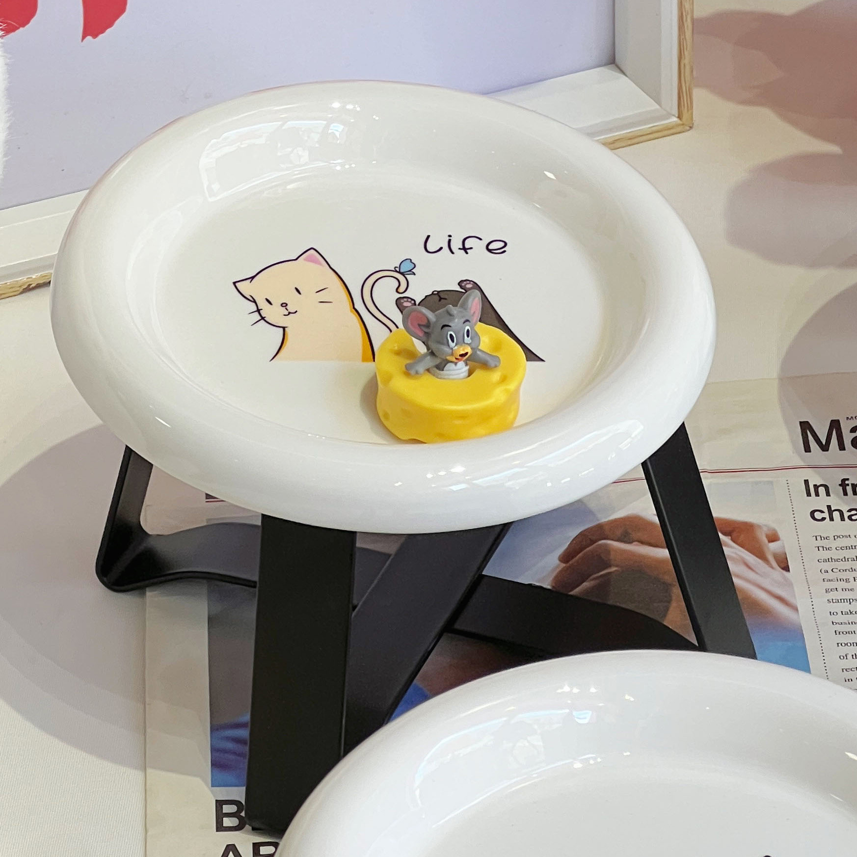 머리 고양이 둥근 디스크 BD 검은 색 랙 터치