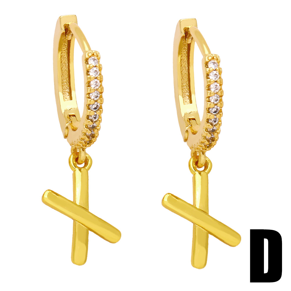 Retro Cross Heart Shape Copper Inlay Zircon Drop Earrings 1 Pair