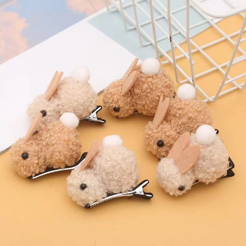 Velvet Rabbit Ear Clip for Kids, Flocked Hairpin with Cartoon Rabbit Design, Child's Bangs Hair Clip, Flocked Hair Accessory, Wholesaler