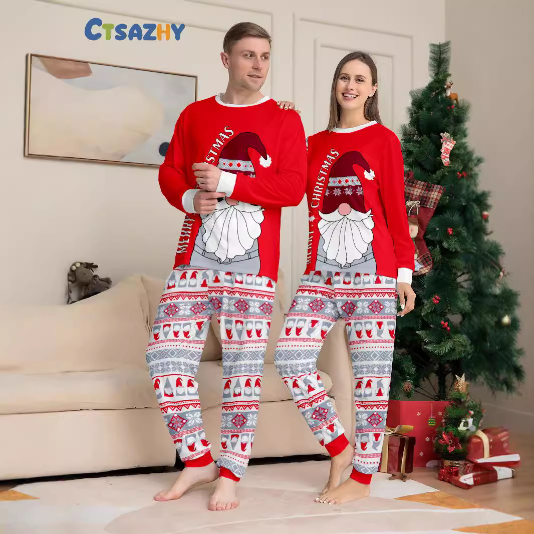 Božićne pidžame s printom Djeda Mraza i pahuljica, obiteljsko odijelo_voghion.com