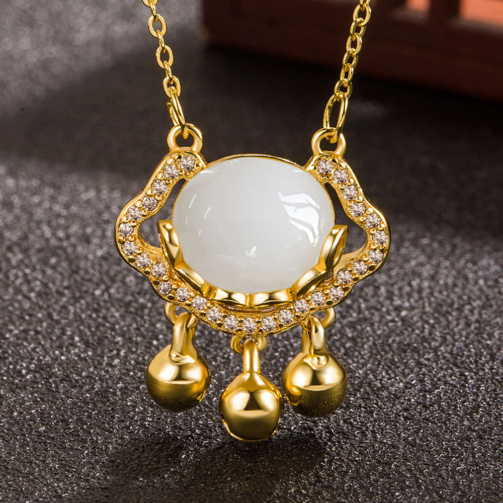 Fashionable protective amulet, pendant, necklace from Khotan district white jade, longevity lock