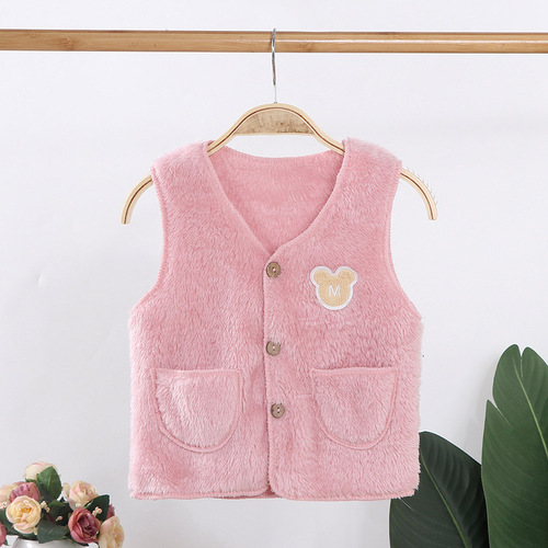 Children's vest plus velvet thickened flannel autumn and winter Korean style infant double-sided velvet vest children's clothing wholesale