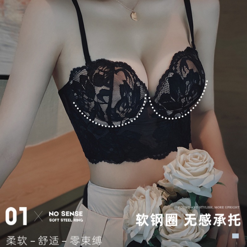 Ropa interior sexy pecho pequeño de las mujeres empujar hacia arriba gran soporte superior anti-flacidez colección de mama encaje sujetador ajustable traje de ropa interior