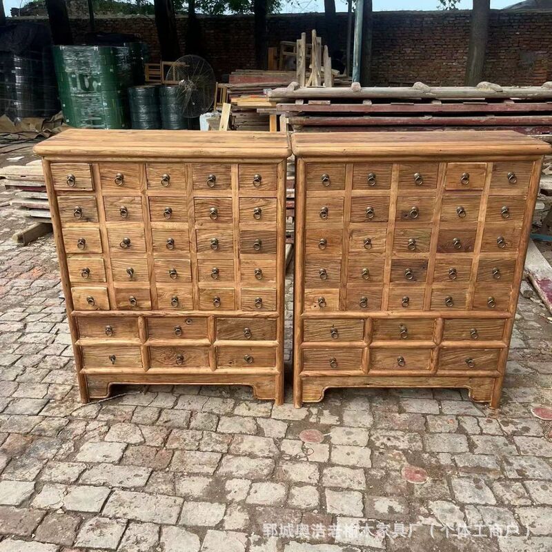 Old Elm Traditional Chinese Medicine Cabinet Multi-grid Classical Chinese Medicine Display Cabinet Bucket Cabinet Old Door Panel Solid Wood Cabinet Weathering Cabinet