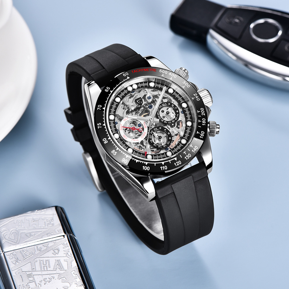 Bojiani PAGANI reloj de hombre multifuncional de seis pines reloj mecánico automático movimiento hueco reloj de acero inoxidable 1653