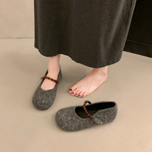 法式平底圆头一字带毛毛鞋女外穿2025秋冬新款玛丽珍单鞋棉瓢鞋