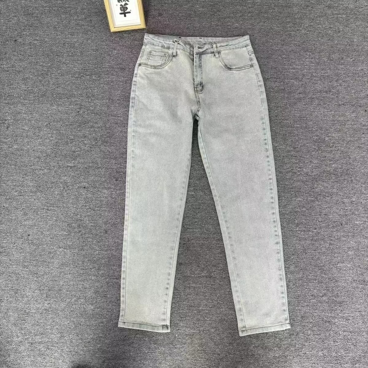 Naxışlı denim kəsilmiş şalvar, dar kəsik, tələbə üslubu