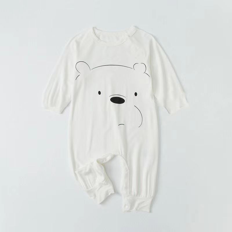 Lasten kevät- ja kesämodaalihaalari, pitkähihainen vauvan makuupussi, jaetut lahkeensuojilla varustetut potkunkestävät kotivaatteet_voghion.com