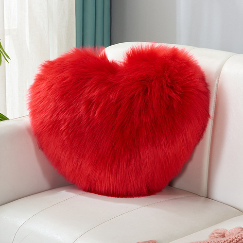 Love pillow, heart-shaped plush pink imitation wool living room sofa girl gift cute cushion bedside pillow