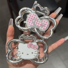 闪闪KT!少女AB面感猫咪抓夹高级感银色蝴蝶结鲨鱼夹后脑勺盘发夹