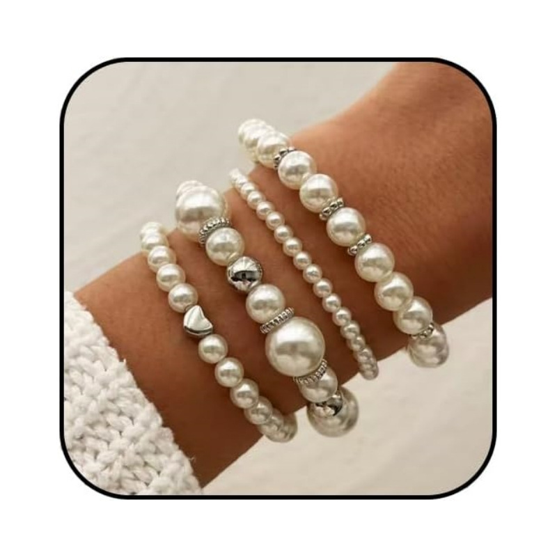 Cross-Border Hot Selling Wedding Gift Bridesmaid Accessories Imitation Pearl Lobster Clasp Adjustable Women's Fashion Bracelet Set