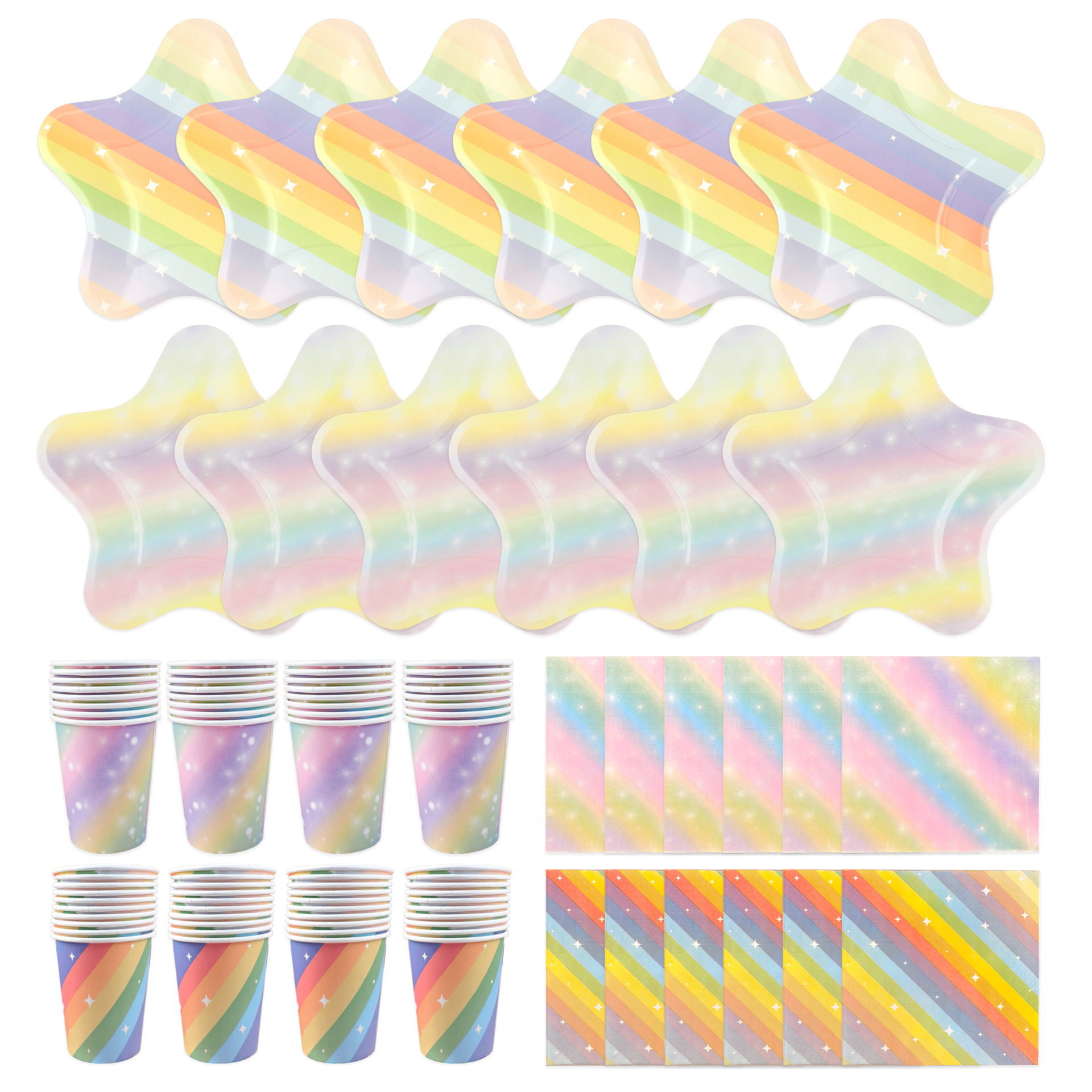 Galaxy Star-Shaped Disposable Party Tableware Set - Colorful Plates, Cups & Napkins For Birthday & Celebration Decor_voghion.com