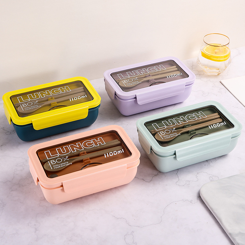 Fiambrera de plástico Caja de almuerzo dividida portátil de estilo japonés con vajilla para estudiantes de oficina Caja de almuerzo sellada de gran capacidad