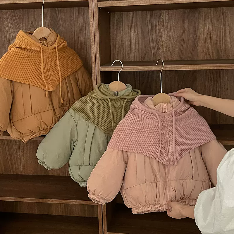 童棉服儿童羽绒棉服绒丝服针织帽加厚中小童外套男女童棉衣童装