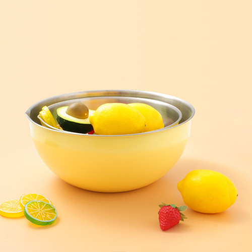 Household cooking basin with graduated guide nozzle 304 thickened stainless steel salad basin kitchen baking and noodle mixing bowl