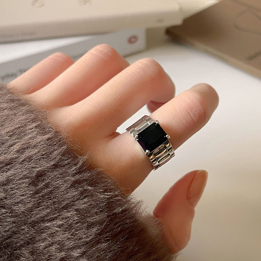 retro fashionable rectangular black trend design universal ring with…