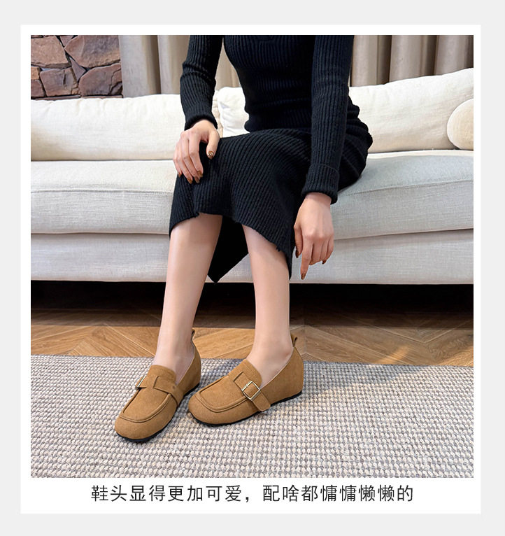 Giày lười nữ da lộn mũi tròn tăng chiều cao 5 cm phong cách Hàn Quốc — Khaki (toàn dải), Màu mơ (toàn dải), nâu sẫm chi tiết 12