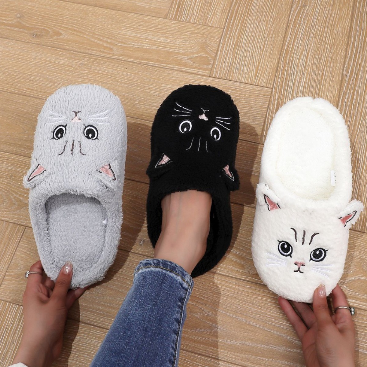 Cixi Younuo Shoes 2026 New Cotton Slippers Comfortable Cotton Plush Cartoon Cat Couple Home Cloth Sole Indoor Slippers