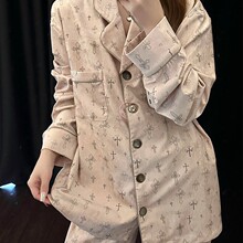 高级感十字架克罗猫睡衣女春秋季开衫套装学生宿舍家居服两件套