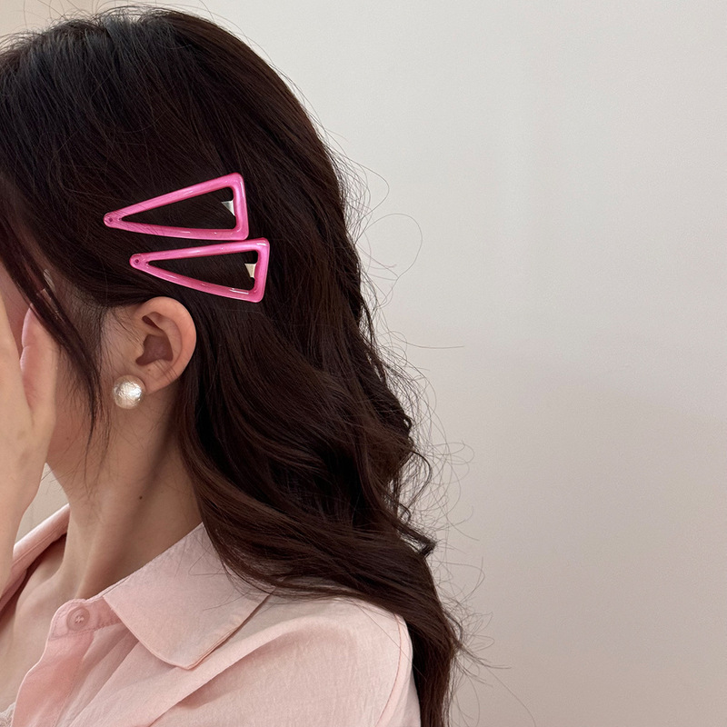 韓国のガーリーシンプルで多用途なカラフルなオイルドリップ幾何学的な三角形のヘアピン前髪サイドヘアアクセサリー女性用|undefined