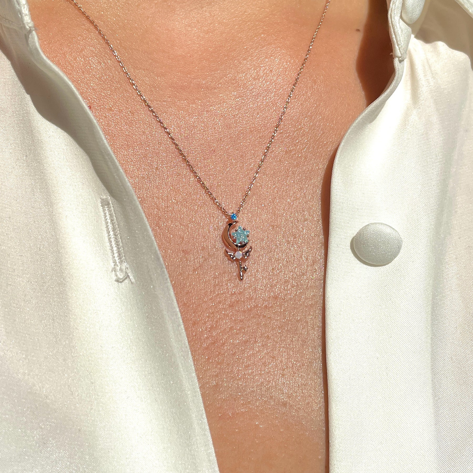 Fashion Star Moon Zircon Pendant Clavicle Chain  Ornament Copper Necklace display picture 2