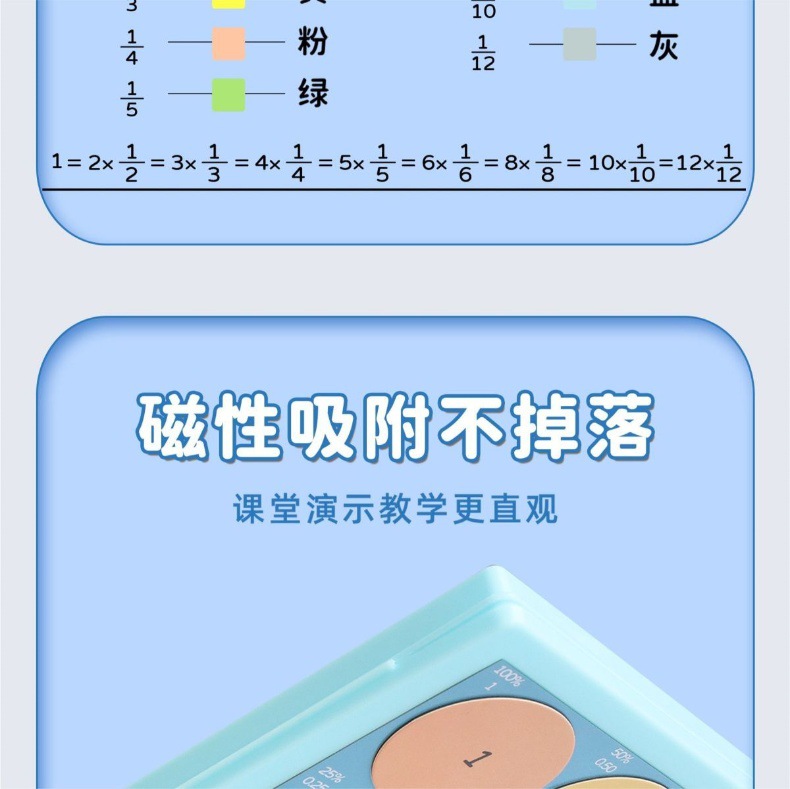 磁性分数学习盘演示器圆分解块加减小学三年级分数的初步认识教具-阿里巴巴