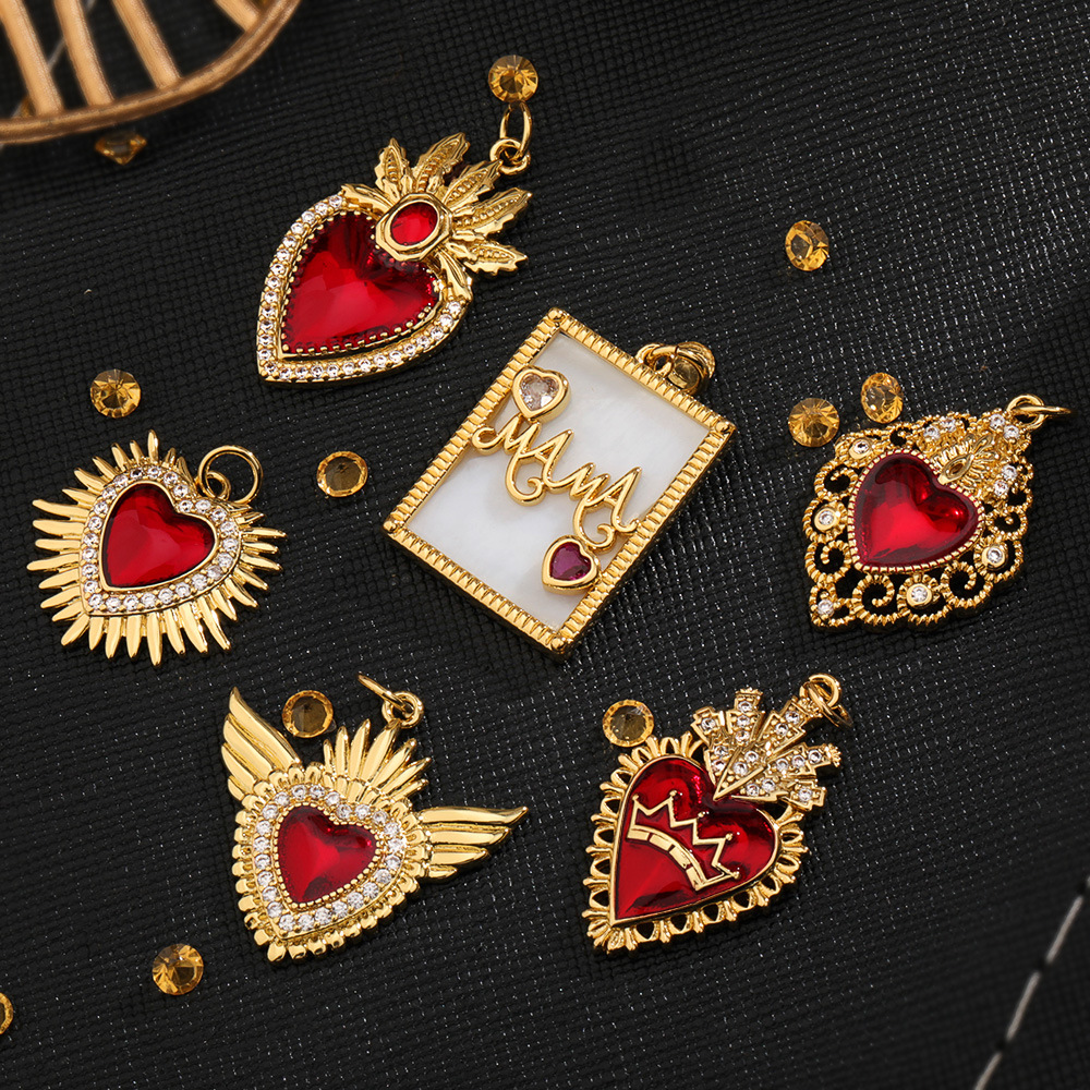 Gold Plated Plating Material 1 Piece Copper Zircon Gold Plated Letter Square Heart Shape Polished Pendant