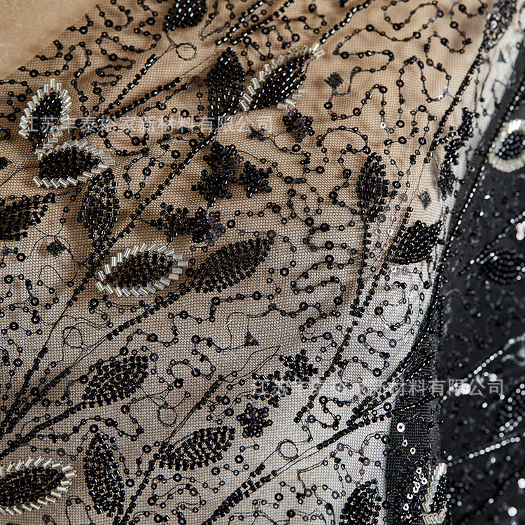 Personalizada sequilla negra tubo de perlas bordado tela de boda vestido vestido de ciruela encaje bordado tridimensional image 3
