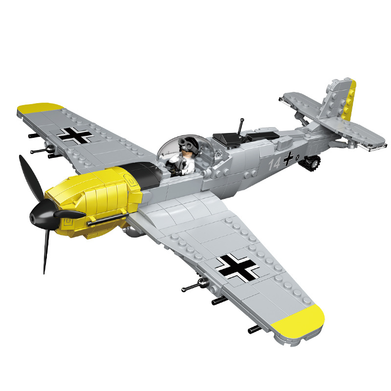 (2개) 국경 간 호환 레고 BF109 작은 입자 빌딩 블록 장식품 군사 모델 전투 항공기 어린이 교육 장난감