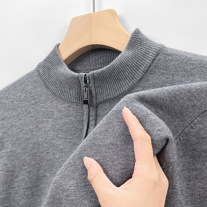2026 New Winter Thickened Solid Color Knit Sweater for Men, Middle-Aged Zip-Up Stand Collar Knit Sweater, Business Base Layer Knitwear