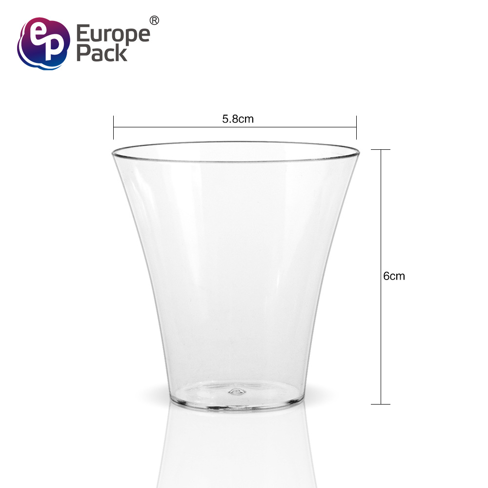 Copa de mousse desechable Taza de postre PS Taza de plástico Taza de pudín Taza redonda de punto de fábrica Taza cuadrada