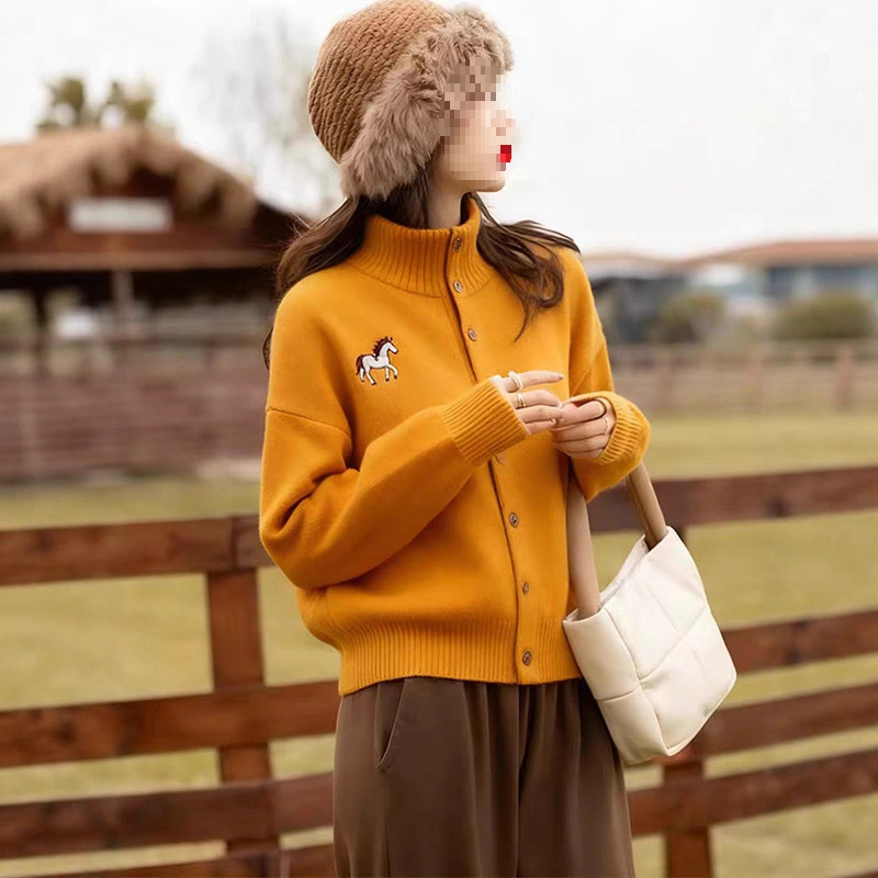 Ginger Pony Turtleneck Cashmere Sweater Women's Cardigan Jacket Loose Lazy Versatile Sweater Autumn and Winter New Style Ginger Pony Turtleneck Cashmere Sweater Women's Cardigan Jacket Loose Lazy Versatile Sweater Autumn and Winter New Style
