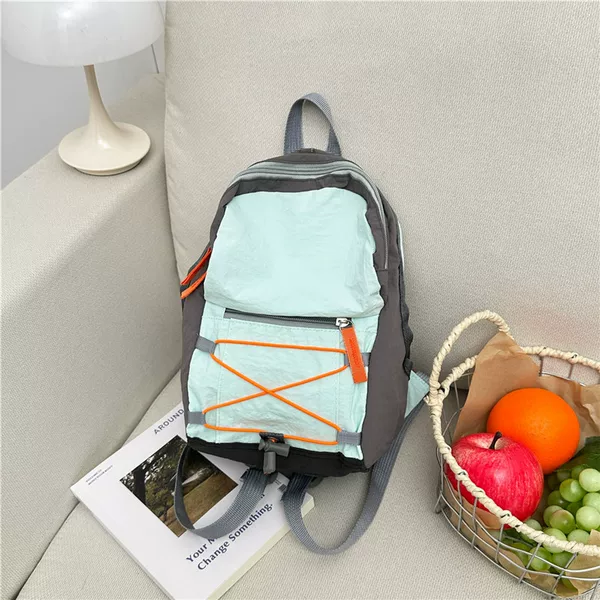 Outdoor Color-Blocking Drawstring Hiking Backpack, Korean Style Versatile Casual Simple School Bag, Large Capacity Student Backpack for Women