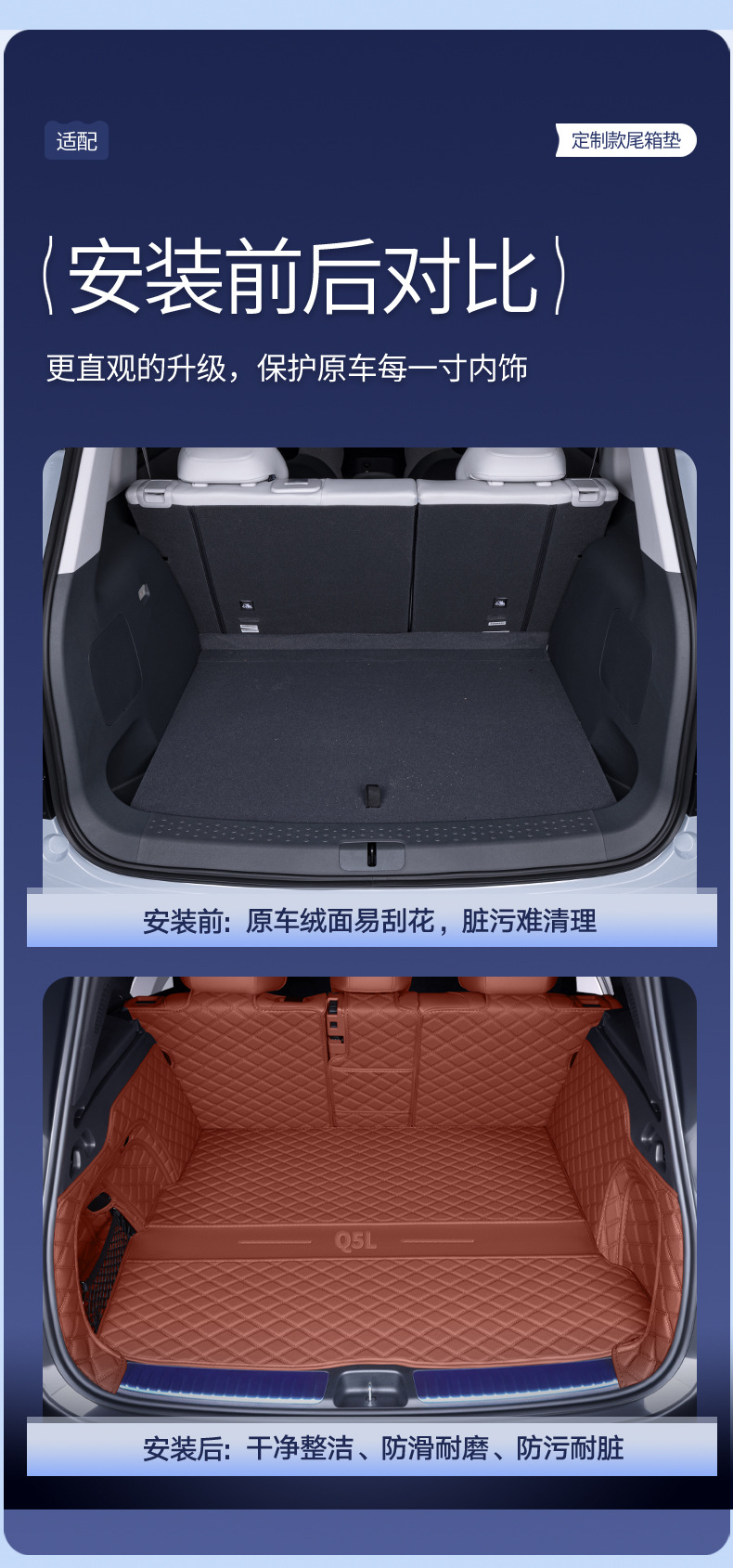 Suitable for 26 Models of Audi Q5L Trunk Mats, Fully Enclosed Trunk Mats Specifically for Audi Q5, Car Modification and Decoration Accessories