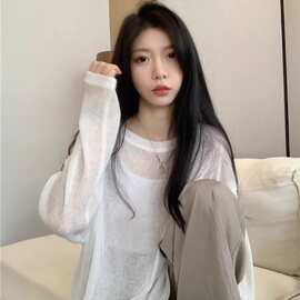 【自设工厂现货现发 】高质量休闲薄款防晒长袖T恤女宽松显瘦上衣