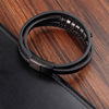 Fashionable men's bracelet for black leather, jewelry stainless steel, European style, genuine leather