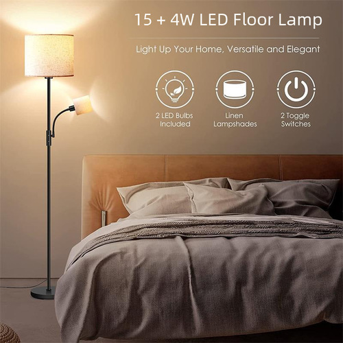 Floor lamp with three-color changing zipper switch for living room sofa, office, study, Amazon, bedroom bedside lamp