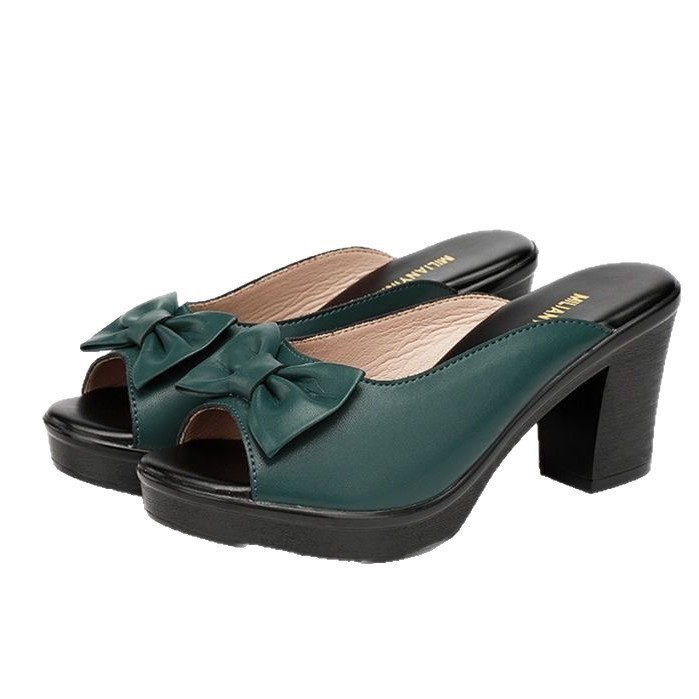 Aumento de la altura de los zapatos de mujer para mujer bowknot nuevas chanclas de tacón grueso para llevar todo-fósforo moda boca de pez madre zapatillas de verano
