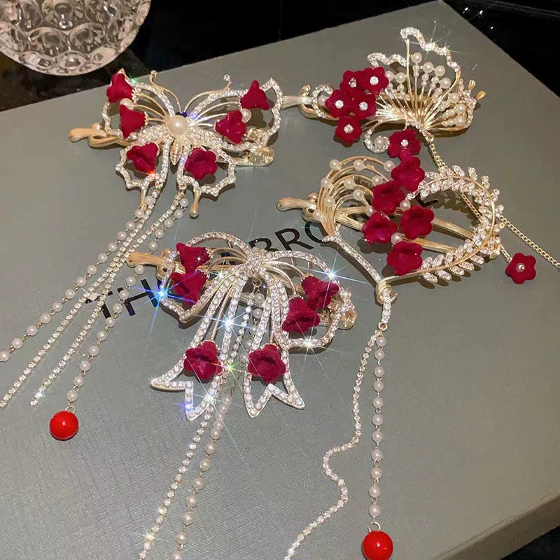 Заколка для волос (Pilsan) Orchid Tassel свадебный аксессуар для волос, металл и стрази, красный цветок